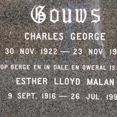 GOUWS Charles George 1922-1979 &amp; Esther Lloyd Malan 1916-1990