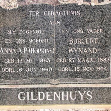 GILDENHUYS Burgert Wynand 1882-1964 &amp; Anna A.P. HOPKINS 1883-1960