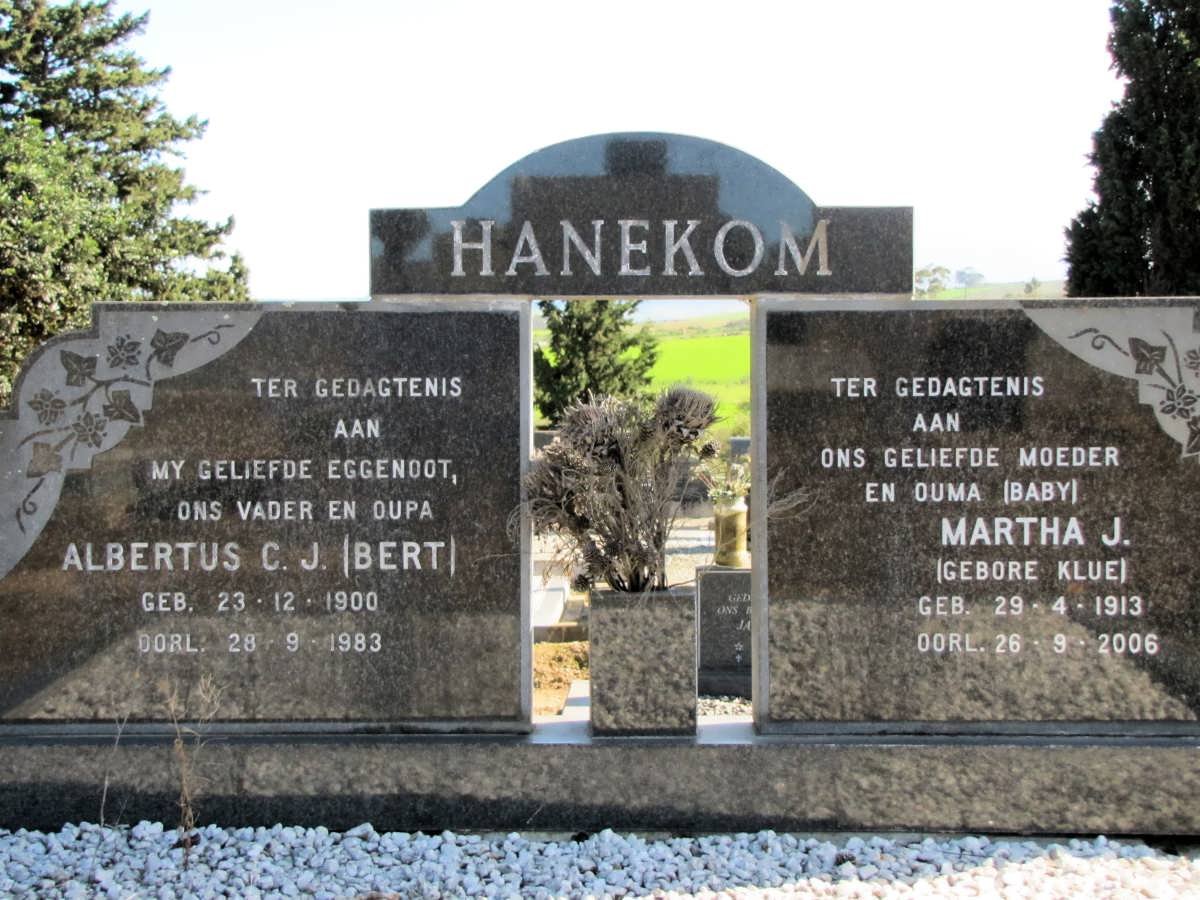 HANEKOM Albertus C.J. 1900-1983 &amp; Martha J. KLUE 1913-2006