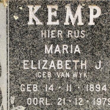 KEMP Elizabeth J.geb VAN WYK 1894-1979