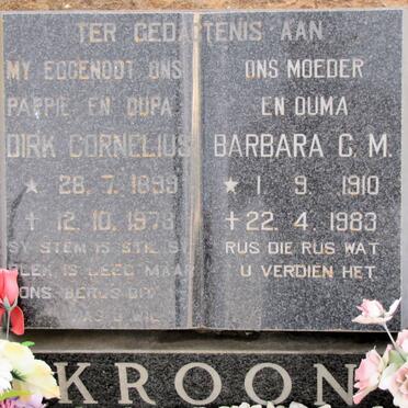 KROON Dirk Cornelius 1899-1978 &amp; Barbara C.M. 1910-1983
