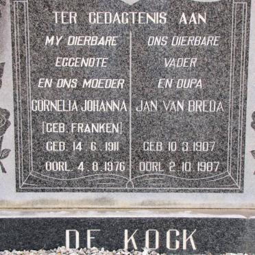 KOCK Jan van Breda, de 1907-1987 &amp; Cornelia Johanna FRANKEN 1911-1976