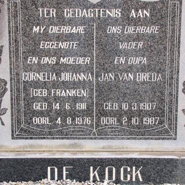 KOCK Jan van Breda, de 1907-1987 &amp; Cornelia Johanna FRANKEN 1911-1976