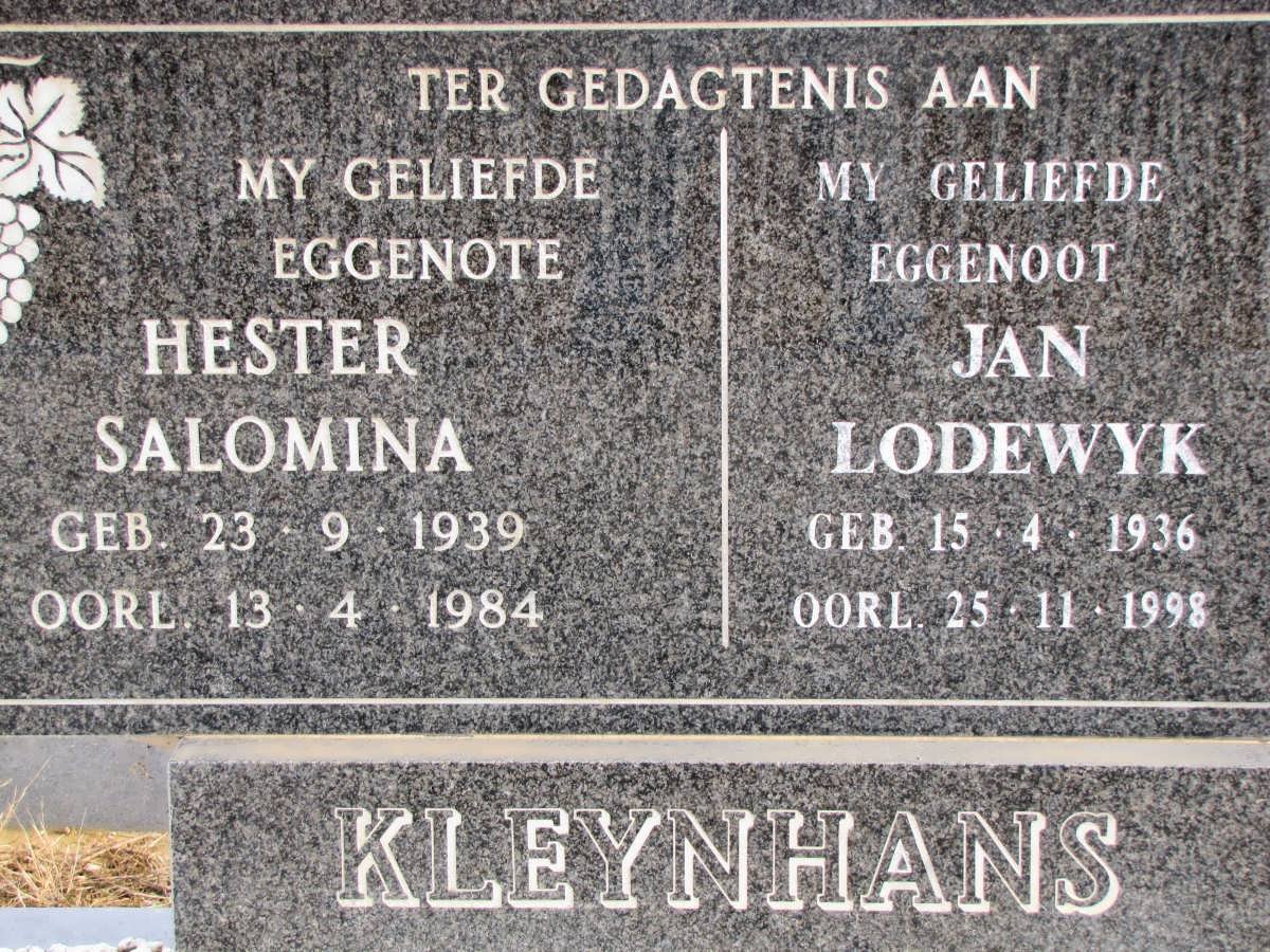 KLEYNHANS Jan Lodewyk 1936-1998 &amp; Hester Salomina 1939-1984