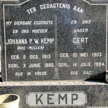 KEMP Gert 1903-1984 &amp; Johanna P.W. MULLER 1913-1960