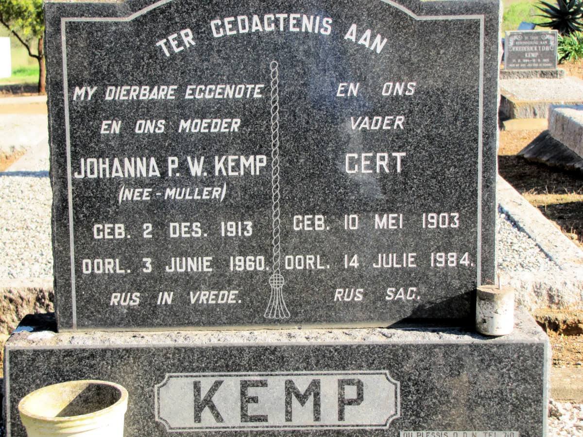 KEMP Gert 1903-1984 &amp; Johanna P.W. MULLER 1913-1960