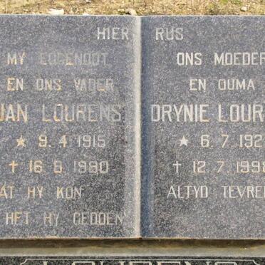 LOURENS Jan 1915-1980 &amp; Drynie 1921-1998