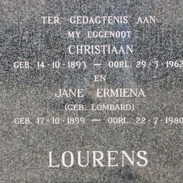 LOURENS Christiaan 1893-1962 &amp; Jane Ermiena LOMBARD 1899-1980