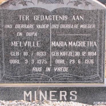 MINERS Melville 1893-1975 &amp; Maria Margrietha KOTZE 1894-1976