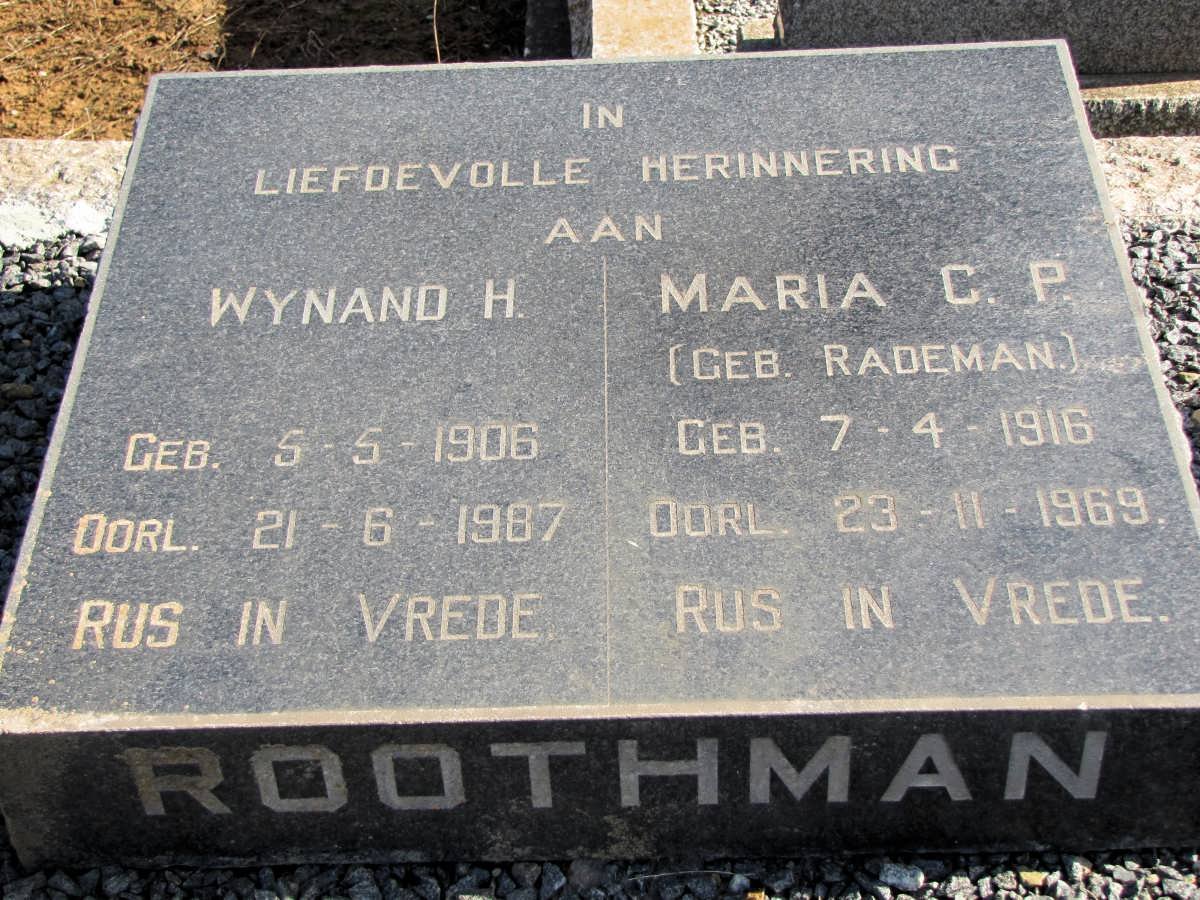 ROOTHMAN Wynand H. 1906-1987 &amp; Maria C.P. RADEMAN 1916-1969