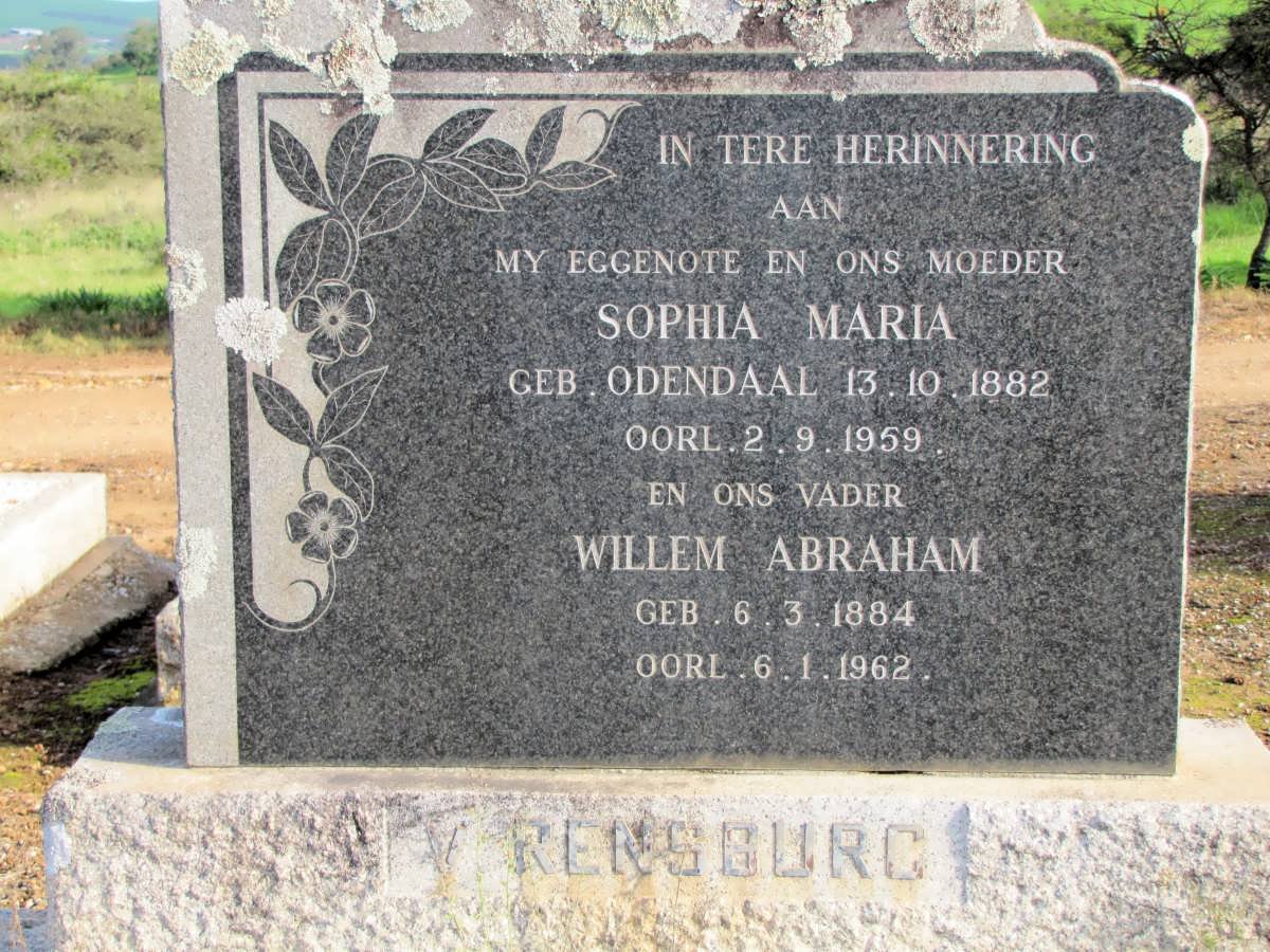 RENSBURG Willem Abraham, van 1884-1962 &amp; Sophia Maria ODENDAAL 1882-1959