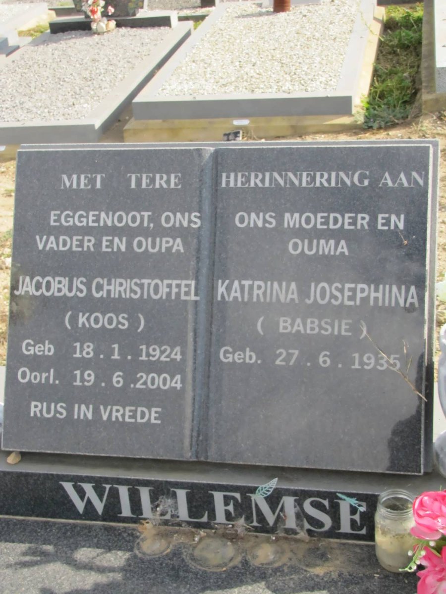 WILLEMSE Jacobus Christoffel 1924-2004 &amp; Katrina Josephina 1935-