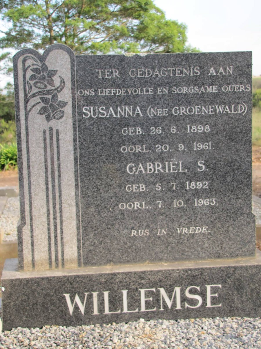 WILLEMSE Gabriel S. 1892-1963 &amp; Susanna GROENEWALD 1898-1961