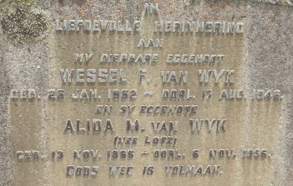 WYK Wessel F., van 1862-1946 &amp; Alida M. LOTZ 1866-1956