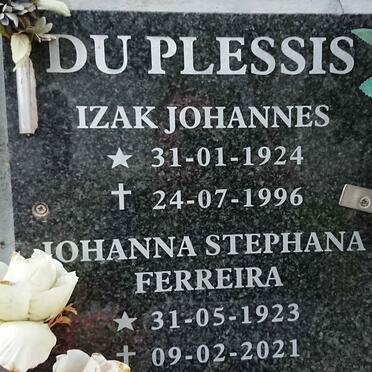 PLESSIS Izak Johannes, du 1924-1996 &amp; Johanna Stephana Ferreira 1923-2021