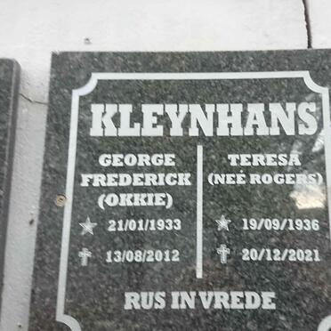 KLEYNHANS George Frederick 1933-2012 &amp; Teresa ROGERS 1936-2021