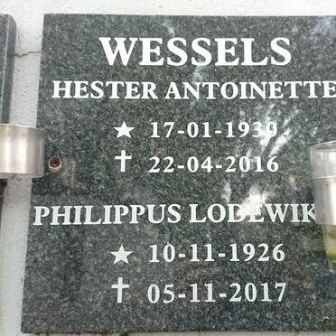 WESSELS Philippus Lodewik 1926-2017 &amp; Hester Antoinette 1930-2016