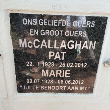McCALLAGHAN Pat 1928-2012 &amp; Marie 1928-2012
