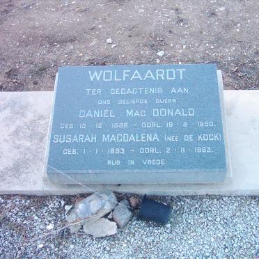 WOLFAARDT Daniël Mac Donald 1886-1950 &amp; Susarah Magdalena DE KOCK 1893-1963