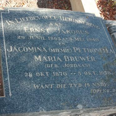 BRUWER Ernest Jacobus 1865-1940 &amp; Jacomina Petronella JORDAAN 1870-1958
