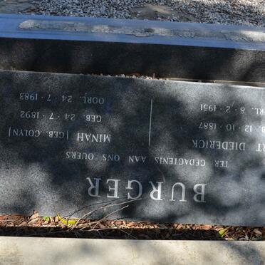 BURGER Gert Diederick 1887-1951 &amp; Minah COLYN 1892-1983