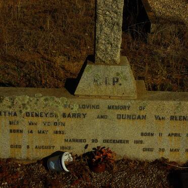 BARRY Duncan Van Reenen 1885-19?2 &amp; Hubertha Deneys VAN VELDEN 1893-19?2 