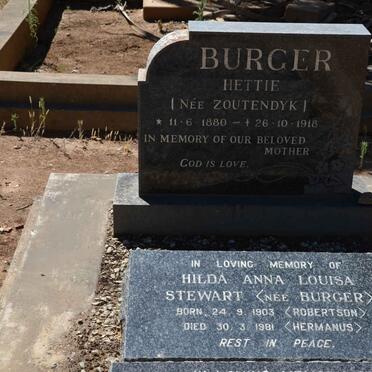 BURGER Hettie nee ZOUTENDYK 1880-1918