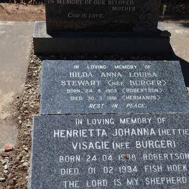 STEWART Hilda Anna Louisa nee BURGER 1903-1981 :: VISAGIE Henrietta Johanna nee BURGER 1908-1994