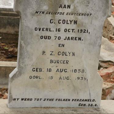 COLYN C. -1921 &amp; P.Z. BURGER 1858-1939