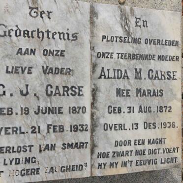 CARSE G.J. 1870-1932 &amp; Alida M. MARAIS 1872-1936