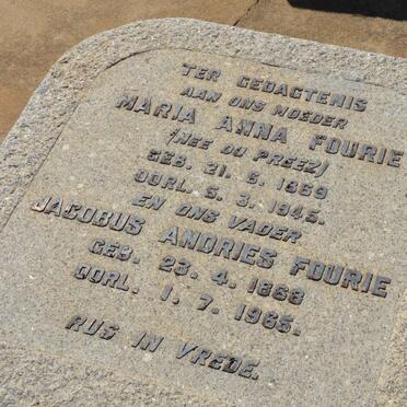 FOURIE Jacobus Andries 1868-1965 &amp; Maria Anna DU PREEZ 1869-1945