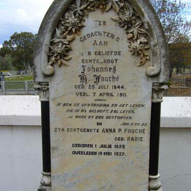 FOUCHE Johannes H. 1844-1911 &amp; Anna P. RABIE 1858-1927