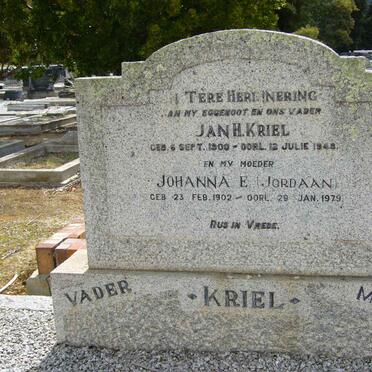 KRIEL Jan H. 1900-1948 &amp; Johanna E. JORDAAN 1902-1979