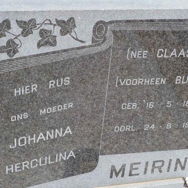 MEIRING Johanna Herculina formerly BUTLER nee CLAASSEN 1895-1975