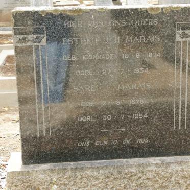 MARAIS Sarel F. 1876-1954 &amp; Esther J.H. CONRADIE 1874-1934
