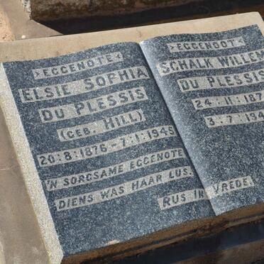 PLESSIS Schalk Willem, du 1876-1945 &amp; Elsie Sophia HILL 1876-1945