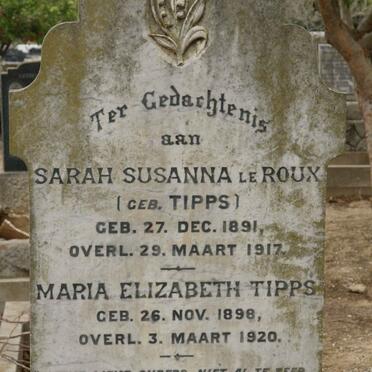 ROUX Sarah Susanna, le nee TIPPS 1891-1917 :: TIPPS Maria Elizabeth 1898-1921