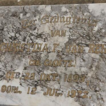 RENEN Christina F., van nee CLOETE 1893-1922