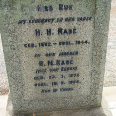RABE H.H. 1862-1944 &amp; B.M. VAN EEDEN 1872-1954