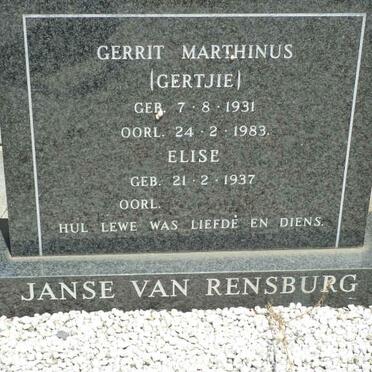 RENSBURG Gerrit Marthinus, Janse van 1931-1983 &amp; Elise 1937-