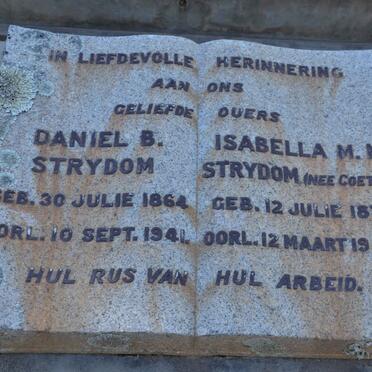 STRYDOM Daniel B. 1864-1941 &amp; Isabella M.M. COETZÉ 1871-1942