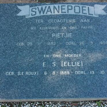 SWANEPOEL Pietjie 1882-1954 &amp; E.S. LE ROUX 1889-1976