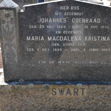 SWART Johannes Coenraad 1889-1952 &amp; Maria Magdalena Kristina SCHREUDER 1885-1969