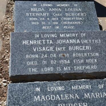STEWART Hilda Anna Louisa nee BURGER 1903-1981 :: VISAGIE Henrietta Johanna nee BURGER 1908-1994