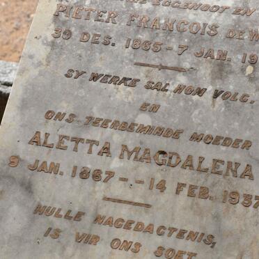 WET Pieter Francois, de 1865-1930 &amp; Aletta Magdalena 1867-1937