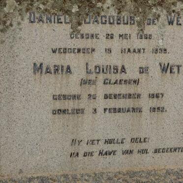 WET Daniel Jacobus, de 1865-1938 &amp; Maria Louisa GLAESER 1867-1952