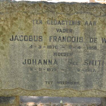 WET Jacobus Francois, de 1870-19?8 &amp; Johanna SMIT 1879-1967