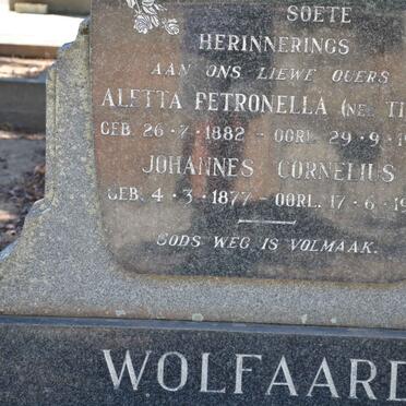 WOLFAARD Johannes Cornelius 1877-1961 &amp; Aletta Petronella TIPPS 1882-1933
