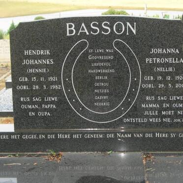 BASSON Hendrik Johannes 1921-1982 &amp; Johanna Petronella 1926-2002
