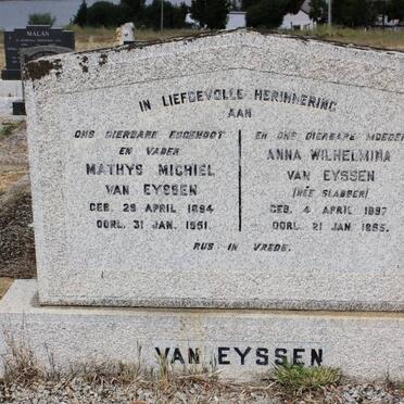 EYSSEN Mathys Michiel, van  1884-1951 &amp;  Anna Wilhelmina SLABBER 1897-1956